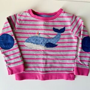 Mini Boden Pink Gray Striped Whale Appliqué Sweatshirt